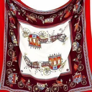 Ladies Silk Red Horse Carriage  X-Large Scarf